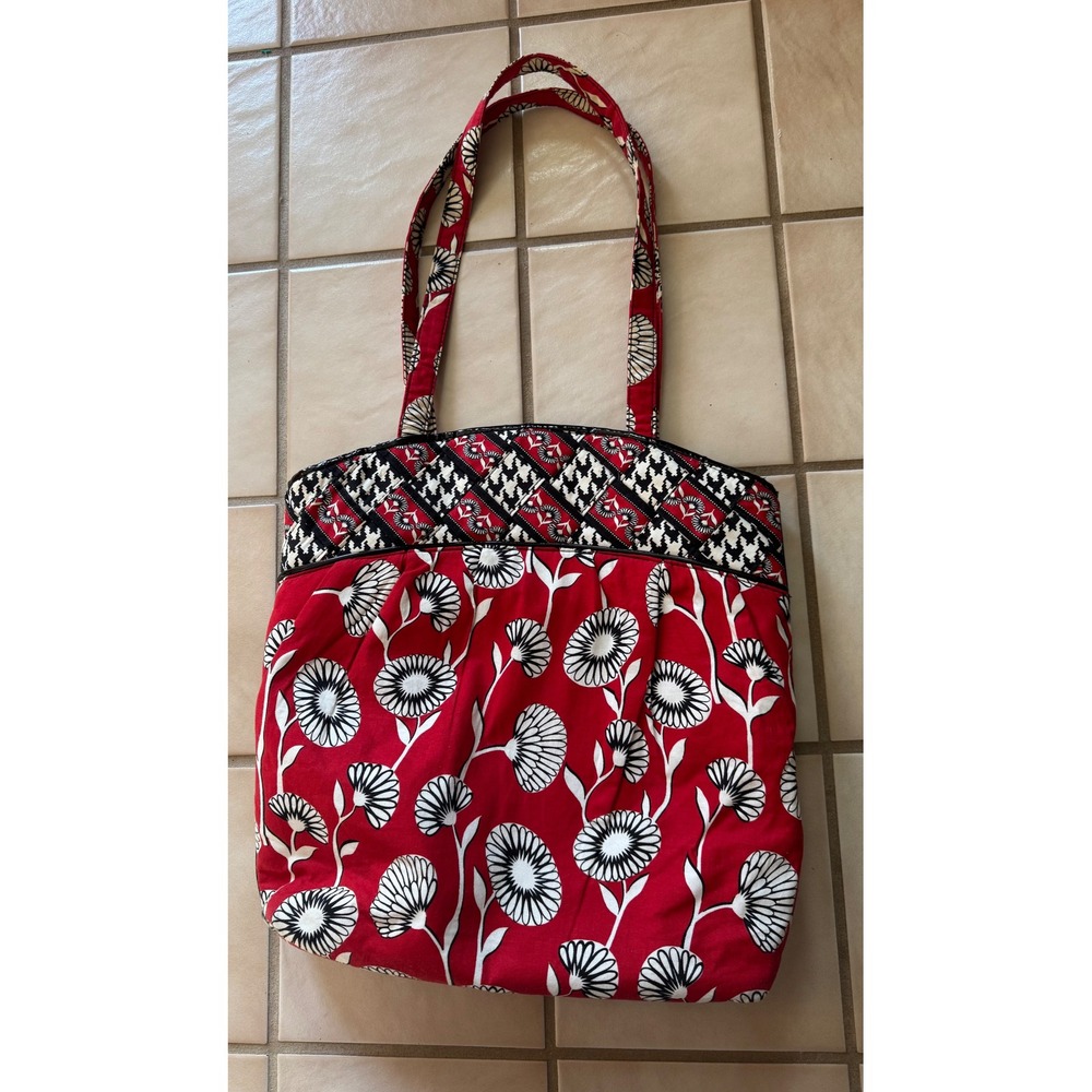 Vera Bradley Deco Daisy Red Black White Large Cotton Purse Bag